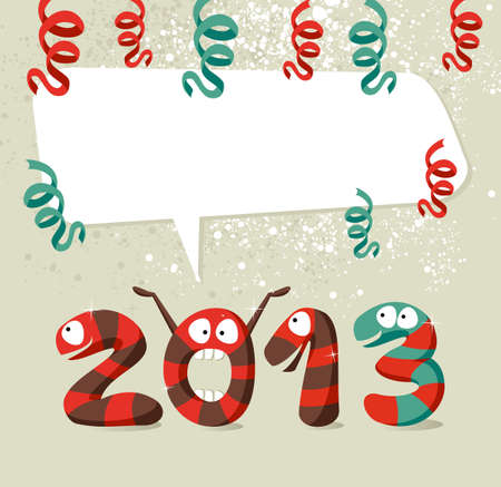 Cartoon 2013 snakes celebrating the beginning of the new year background. illustration layered for easy manipulation and custom coloring.のイラスト素材
