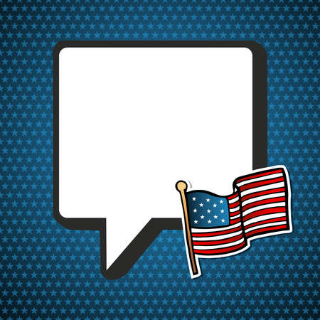 USA blank national speech bubble with flag in sketch style over blue stars background. file layered for easy manipulation and custom coloring.のイラスト素材