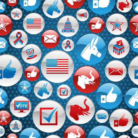 USA elections glossy buttons icon seamless pattern background.  file layered for easy manipulation and custom coloring.のイラスト素材