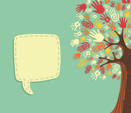 Diversity tree hands illustration with blank for text greeting card template. file layered for easy manipulation and custom coloring.のイラスト素材