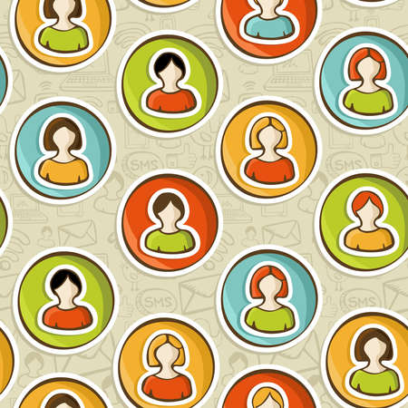 Diversity user people connected to social networks seamless pattern background in sketch style. Vector illustration layered for easy manipulation and custom coloring.のイラスト素材