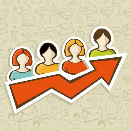 People profile icons with upwards arrow marketing concept  Vector illustration layered for easy manipulation and custom coloring のイラスト素材