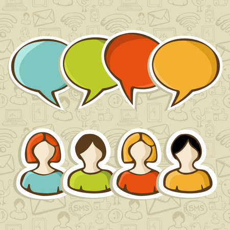 Social media people connection with speech bubble over over icon set pattern background  Vector illustration layered for easy manipulation and custom coloring のイラスト素材