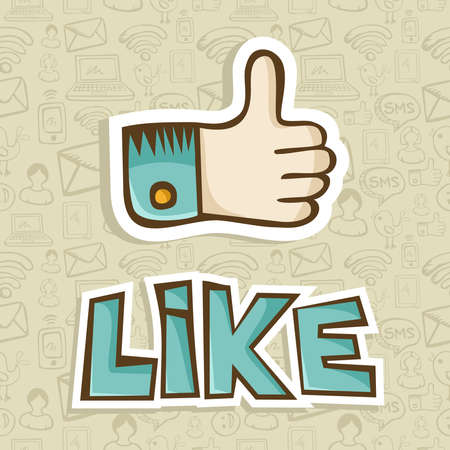 I like hand with thumb up in sketch style over pattern background  Vector illustration layered for easy manipulation and custom coloring のイラスト素材