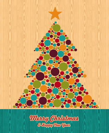 Abstract Christmas dotted pine tree over wooden background. Vector illustration layered for easy manipulation and custom coloring.のイラスト素材
