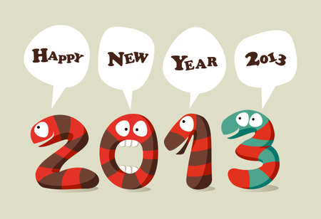 Happy New 2013 year cartoon greeting card.  illustration layered for easy manipulation and custom coloring.のイラスト素材