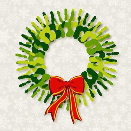 Go green diversity hands in Christmas wreath.  file with a drop shadow effect in multiply mode at 75% level. This shadow is in the corresponding element and included as style. のイラスト素材