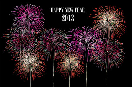 Happy New Year 2013 fireworks night scene with transparencies layered for easy manipulation and...