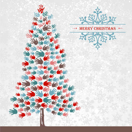 Diversity Christmas Tree hands background for greeting card  illustration layered for easy manipulation and custom coloring のイラスト素材