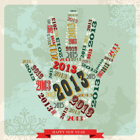 Vintage Happy New year 2013 concept numbers in hand shape  illustration layered for easy manipulation and custom coloring のイラスト素材
