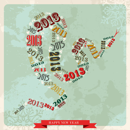 Vintage Happy New year 2013 concept numbers in snake shape  illustration layered for easy manipulation and custom coloring のイラスト素材