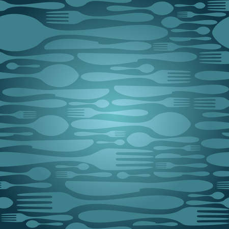 Blue Cutlery icon seamless pattern background  Fork, knife and spoon silhouettes file layered for easy manipulation and customisation のイラスト素材