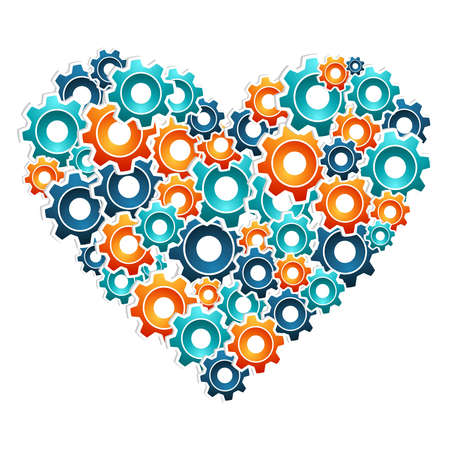 Heart shaped with multicolored engineering gears  Vector illustration layered for easy manipulation and custom coloring のイラスト素材
