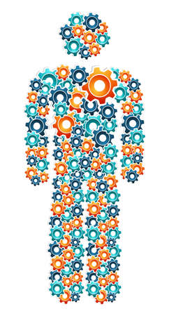 Man body shaped with working gears  Vector illustration layered for easy manipulation and custom coloring のイラスト素材