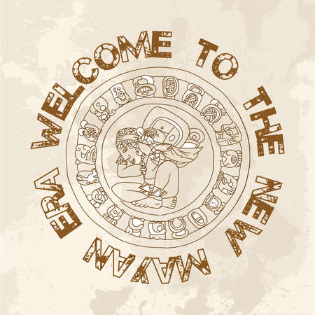 Welcome to the new Mayan age grunge background. illustration layered for easy manipulation and custom coloring.のイラスト素材