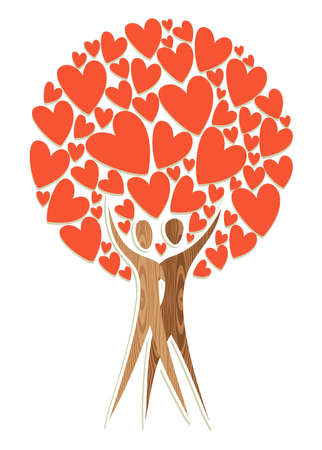 Valentine day couple tree of love isolated over white. illustration layered for easy manipulation and custom coloring.のイラスト素材