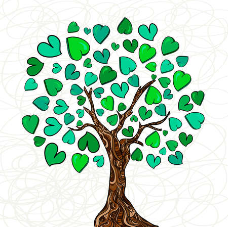 Valentine day hand-drawn love tree made of hearts background. Vector illustration layered for easy manipulation and custom coloring.のイラスト素材