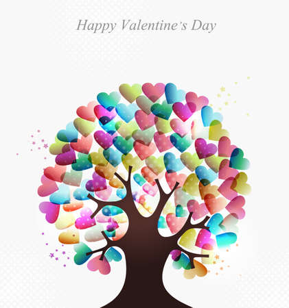 Love transparent hearts concept tree for Valentines day. EPS10 illustration with transparencies layered for easy manipulation and custom coloring.のイラスト素材