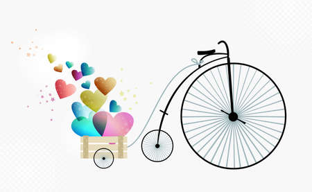 Valentine day vintage bike of love. EPS10 illustration with transparencies layered for easy manipulation and custom coloring.のイラスト素材