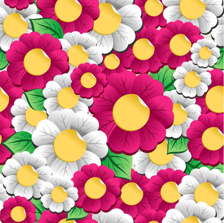 Spring vibrant flowers seamless pattern. Vector file layered for easy manipulation and custom coloring.のイラスト素材