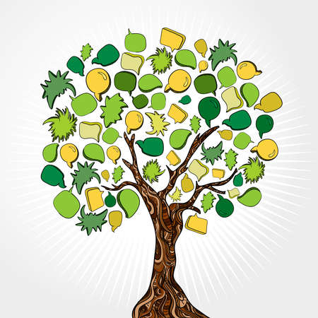 Social network tree with speech bubbles leaves. illustration layered for easy manipulation and custom coloring.のイラスト素材