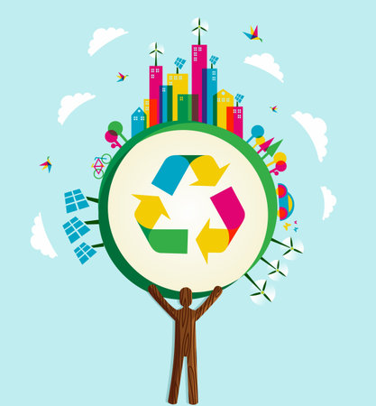 Environmental conservation icons in world tree. Vector illustration layered for easy manipulation and custom coloring.のイラスト素材