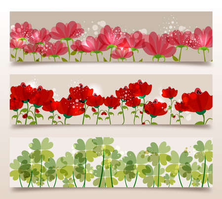 Spring time contemporary transparent flowers banner set. EPS10 file version. This illustration contains transparencies and is layered for easy manipulation and customization.のイラスト素材