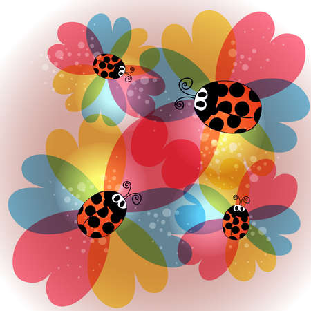 Spring time contemporary transparent flowers and beetles background. EPS10 file version. This illustration contains transparencies and is layered for easy manipulation and customization.のイラスト素材