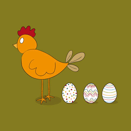 Easter hen with decorative eggs. file layered for easy manipulation and customisation.のイラスト素材