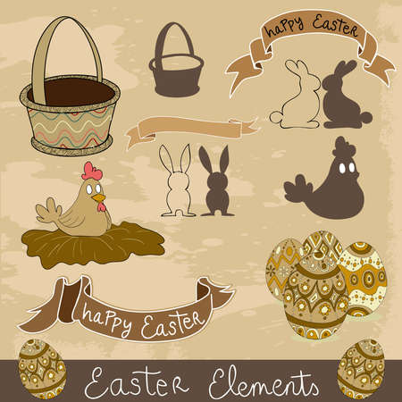Hand drawn Happy Easter elements set. illustration layered for easy manipulation and custom coloring.のイラスト素材