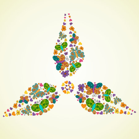 Spring flower and butterfly icons texture in wind turbine icon shape composition background illustration layered for easy manipulation and custom coloring のイラスト素材