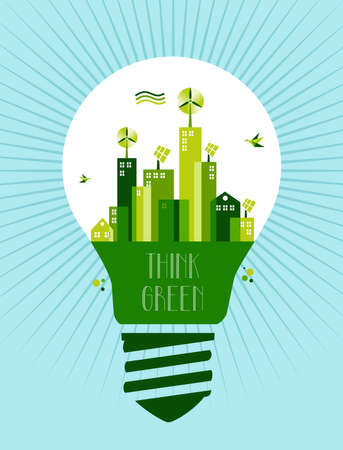 Think green text  Lamp and green city town background file layered for easy manipulation and custom coloring のイラスト素材