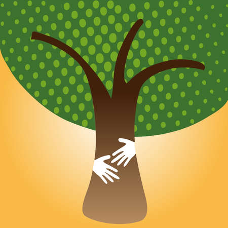 Eco friendly hands hug concept green tree. Vector file layered for easy manipulation and custom coloring.のイラスト素材