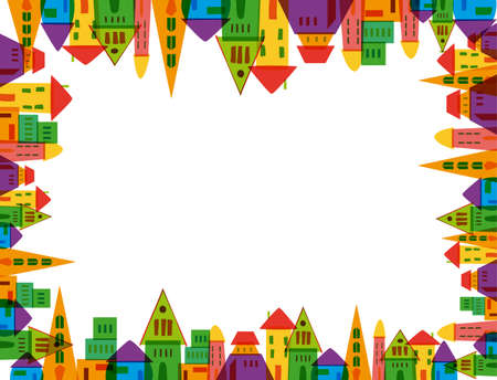 Colorful cute city frame over white background . Vector file layered for easy manipulation and custom coloring.のイラスト素材
