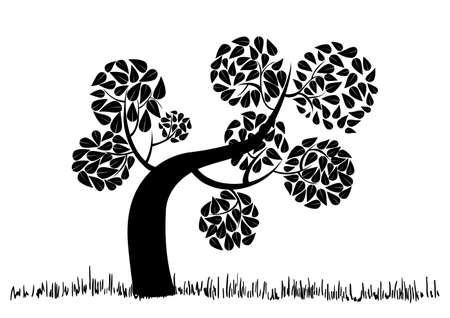 Black tree icon concept with leaves circle shape. Vector file layered for easy manipulation and custom coloring.のイラスト素材