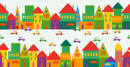 Trendy town seamless pattern design. This illustration is layered for easy manipulation and custom coloring.のイラスト素材