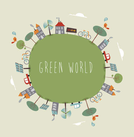 Trendy colorful go green world. Vector illustration layered for easy manipulation and custom coloring.のイラスト素材