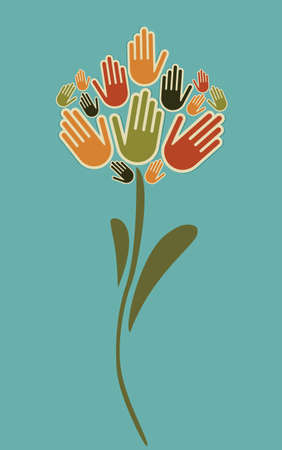 Diversity people flower hands illustration. Vector illustration layered for easy manipulation and custom coloring.のイラスト素材