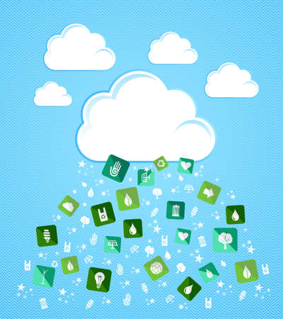 Green enviromental flat icons splash from Cloud set. Vector file layered for easy manipulation and custom coloring.のイラスト素材