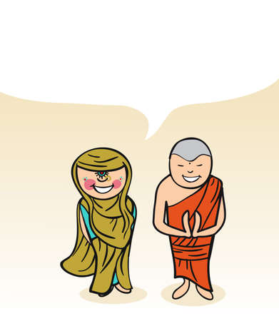 Indian man and woman cartoon couple with dialogue bubble. Vector illustration layered for easy editing.のイラスト素材