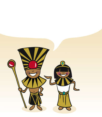 Egyptian man and woman cartoon couple with dialogue bubble. Vector illustration layered for easy editing.のイラスト素材