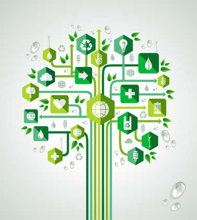 Green resources technology concept tree design. Vector file layered for easy manipulation and custom coloring.のイラスト素材