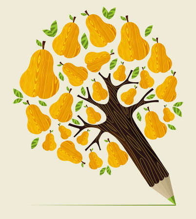 Healthy pear fruit concept pencil tree. Vector illustration layered for easy manipulation and custom coloring.のイラスト素材