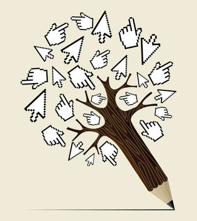 Mouse over click hand and arrow concept pencil tree. Vector illustration layered for easy manipulation and custom coloring.のイラスト素材