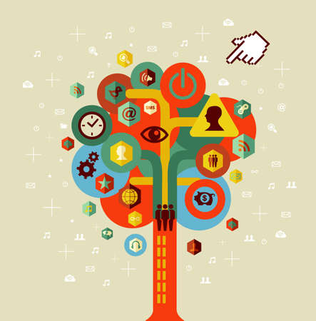 Social media network tree concept . Vector file layered for easy manipulation and custom coloring.のイラスト素材