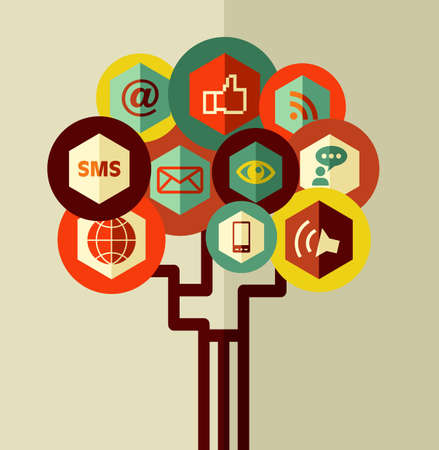 Abstract Social media tree concept . Vector file layered for easy manipulation and custom coloring.のイラスト素材