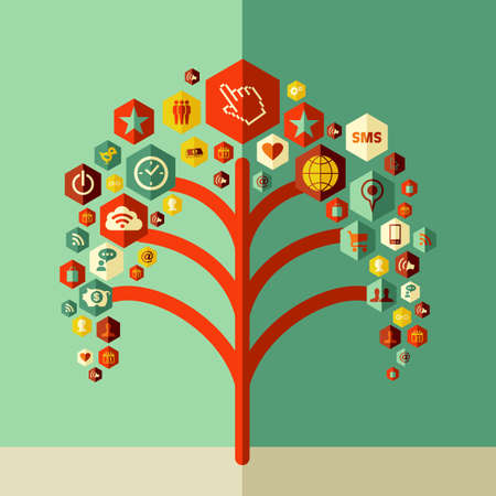 Social media tree concept design. Vector file layered for easy manipulation and custom coloring.のイラスト素材