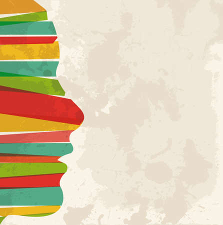 Diversity colors transparent bands woman profile over grunge background.  This illustration contains transparency and is layered for easy manipulation and custom coloring.のイラスト素材