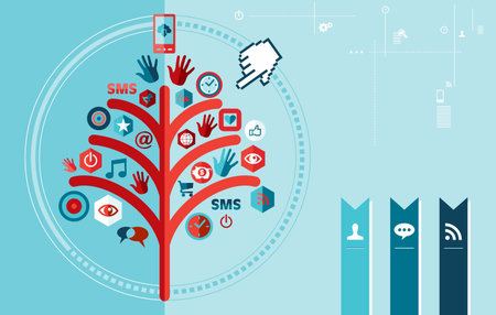 Techno cloud computing tree concept banner. Vector file layered for easy manipulation and custom coloring.のイラスト素材