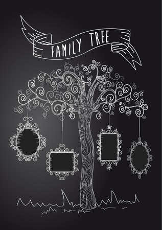 Trendy black and white old school leaf tree design.のイラスト素材
